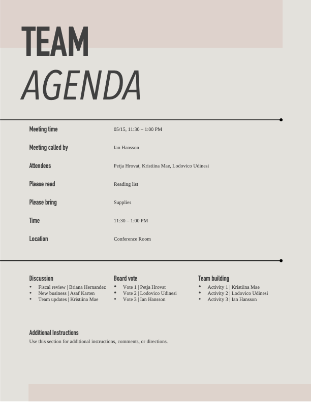 Headlines team agenda
